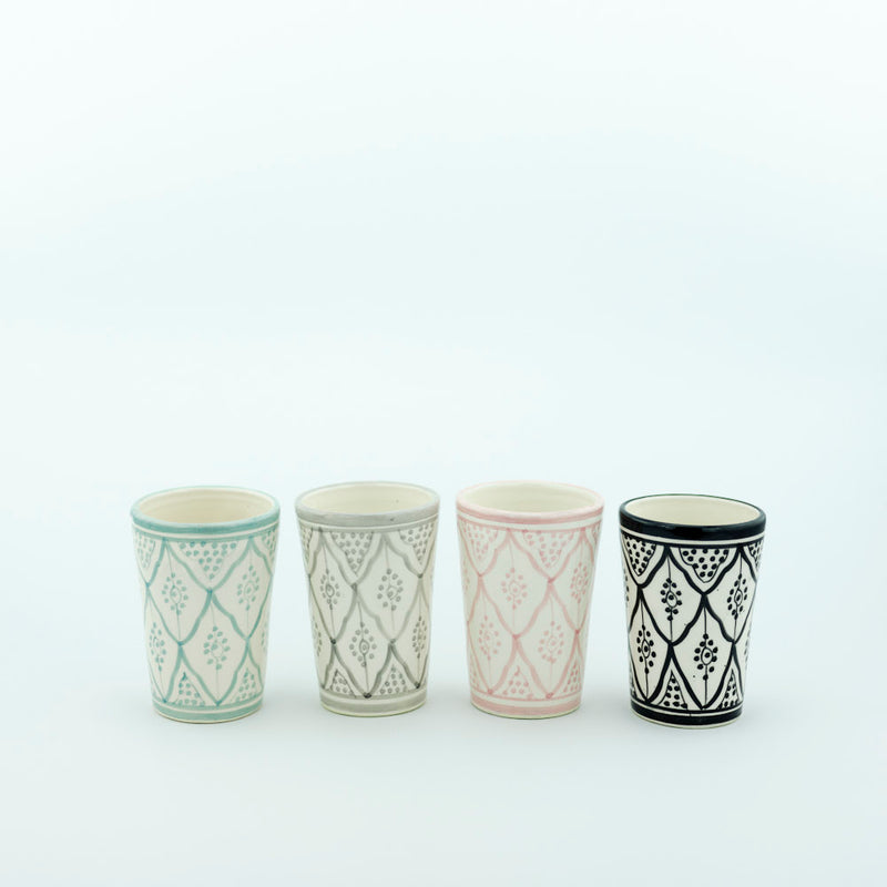 Keramik Becher – Casa Eurabia, rosa-weiß, Marokko, marokkanisch, nachhaltig, ethno, boho, Ø 8 cm, H 12 cm