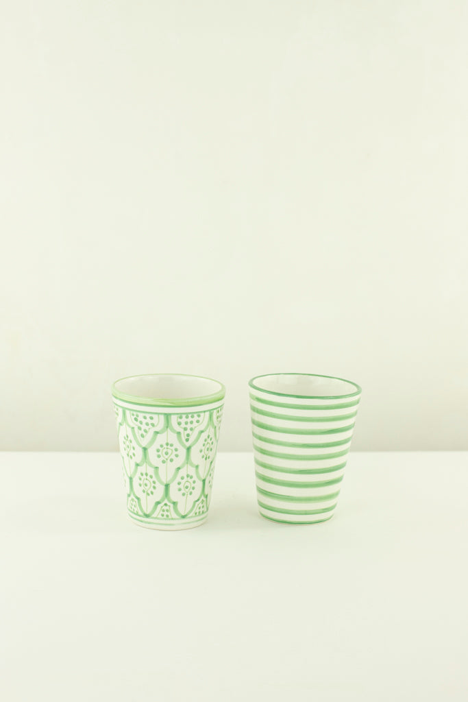 Keramik Becher – Casa Eurabia, grün, Marokko, handgemachte, marokkanische Keramik, Geschirrspüler, Durchmesser: 9 cm
