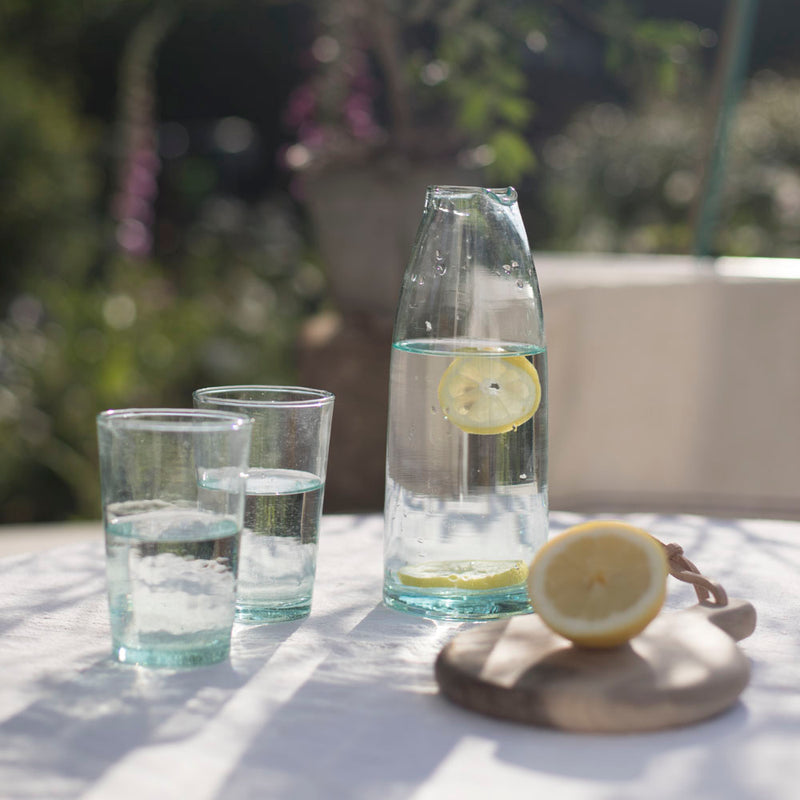 100% recyceltes Glas Trinkglas – Casa Eurabia, Türkis, Marokko, mundgeblasenes Glas, recyceltes Glas, Durchmesser: 7,5 cm