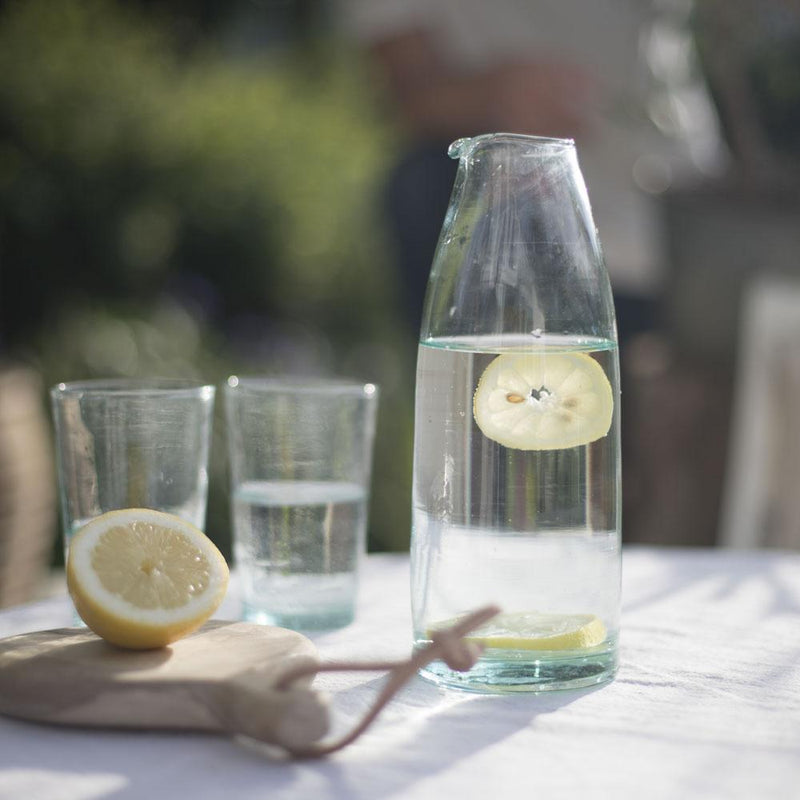 100% recyceltes Glas Wasserkaraffe – Casa Eurabia, Türkis, Marokko, mundgeblasenes Glas, recyceltes Glas, Durchmesser: Oben 4,5 Unten 8,5 cm