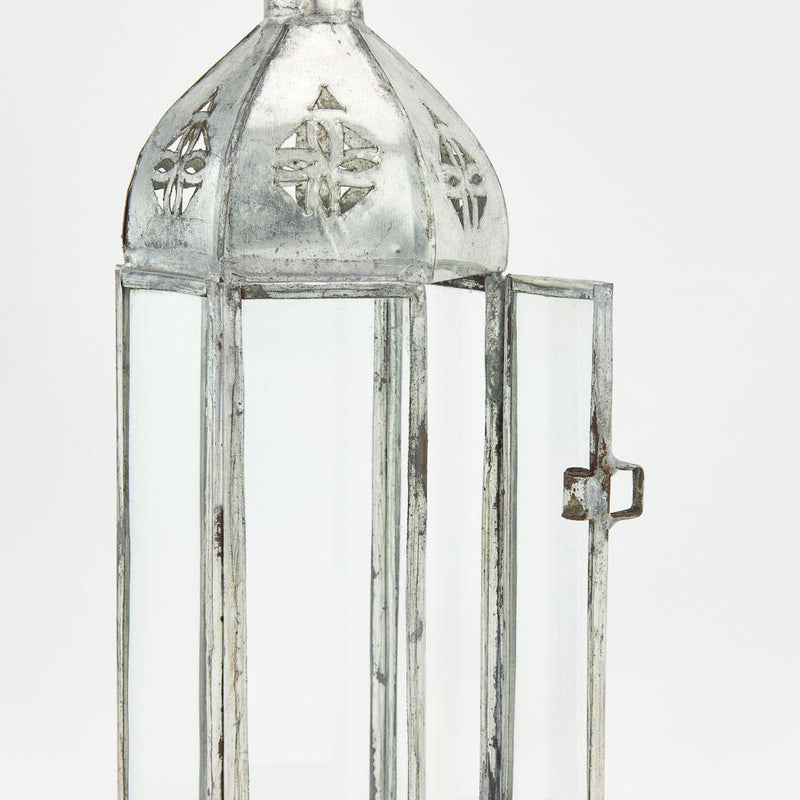 Laterne Amal – Casa Eurabia, Klarglas, Schmiedeeisenblech, silber, Ø 7 cm, H 24 cm, Design