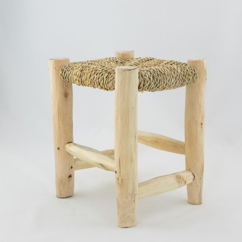 Hocker Eucalyptusholz, geflochtenes Palmenblatt – Casa Eurabia, natur, L 20 cm, B 20 cm, H 25 cm, Marokko, Design