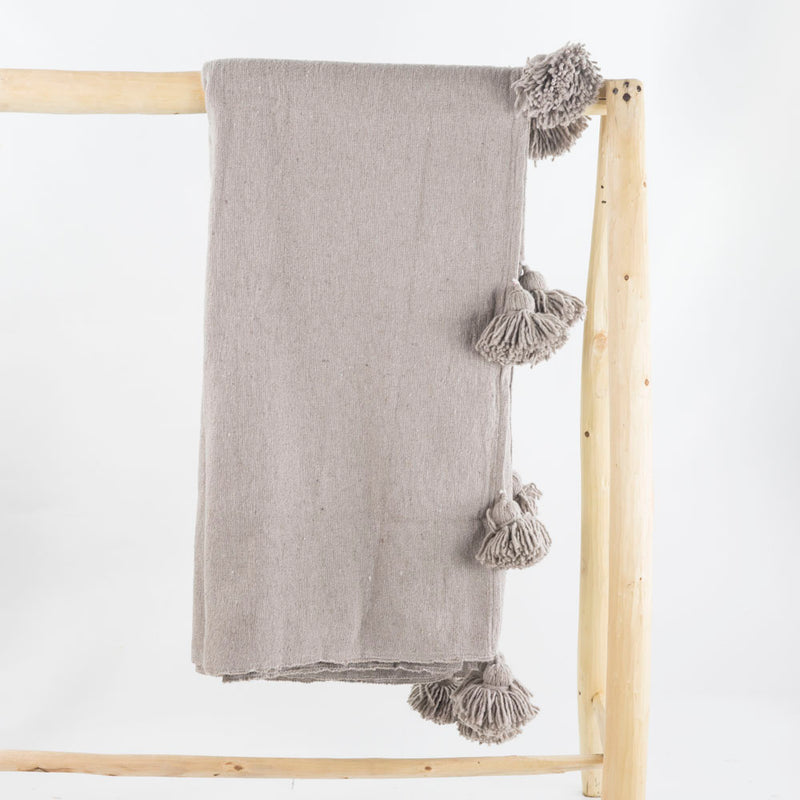 Bettüberwurf – Casa Eurabia, beige, L 240 cm, B 150 cm, Baumwolle, Wolle (Pompoms), Marokko, design, boho