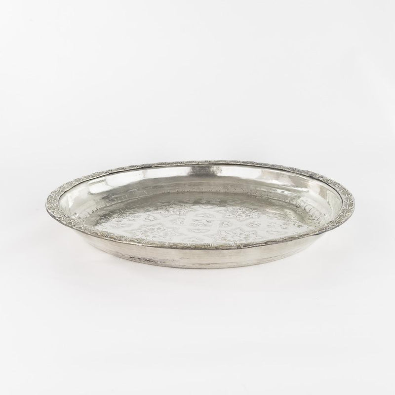 Tablett legiertes Kupfer – Casa Eurabia, silber, Ø 40 cm, H 4,5 cm, Marokko, antik, Design
