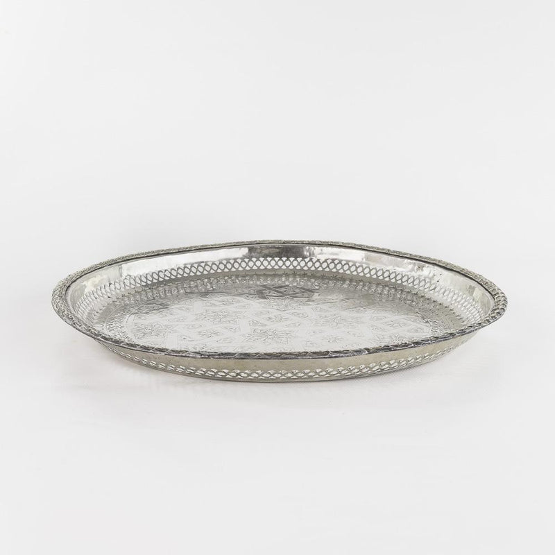 Tablett legiertes Kupfer – Casa Eurabia, silber, Ø 45 cm, H 4 cm, Marokko, antik, Design