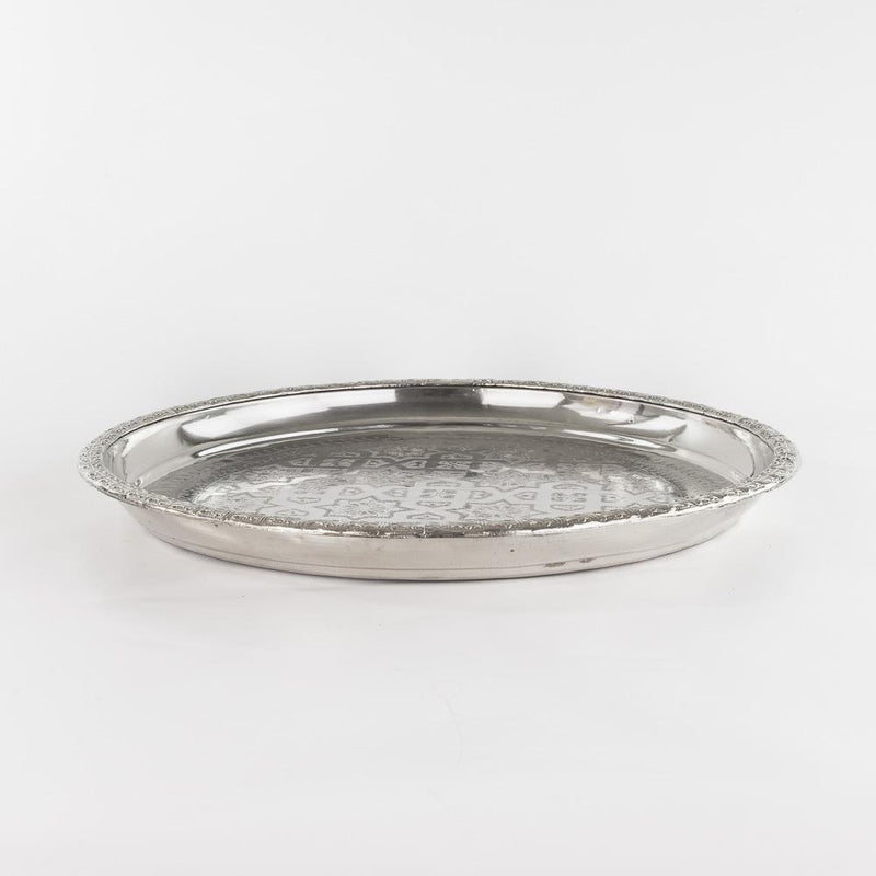 Tablett legiertes Kupfer – Casa Eurabia, silber, Ø 50 cm, H 4 cm, Marokko, antik, Design