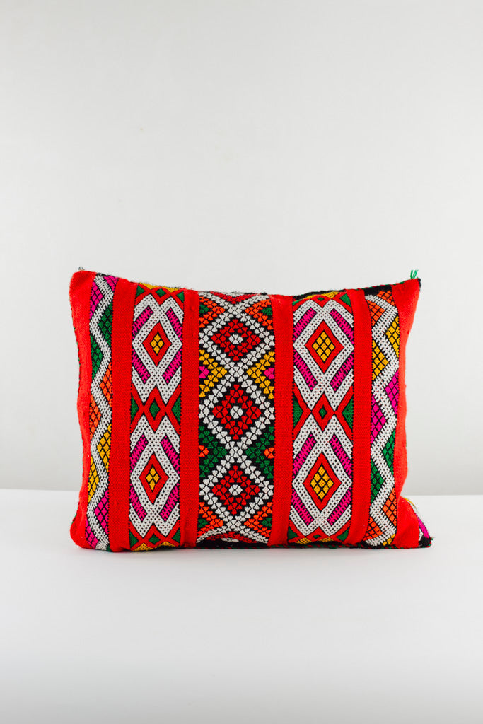 Kelim Kissen, Kelimkissen, marokkansiches Kissen, casa eurabia, rot, weiß, grün, orange , Marokko, ethno, boho, tribal, pattern