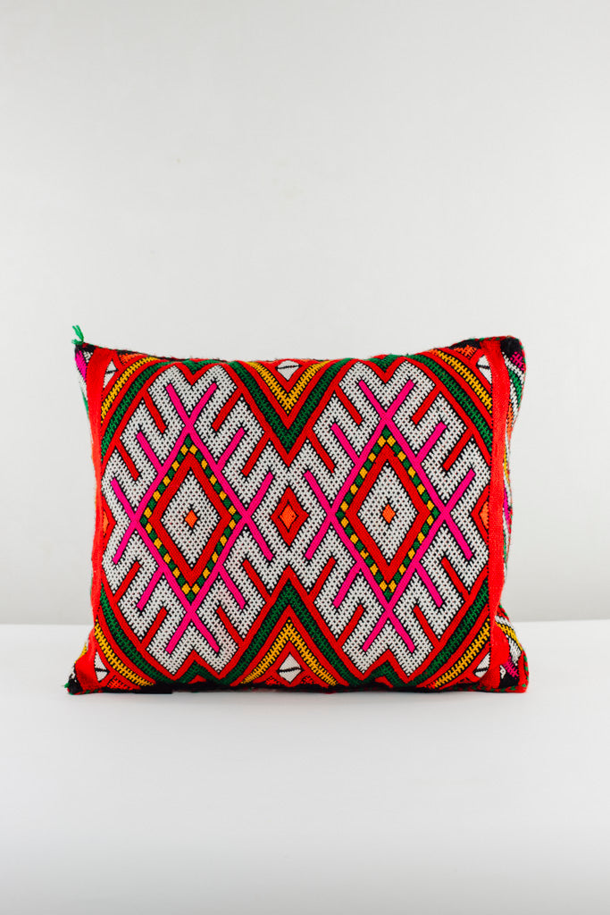 Kelim Kissen, Kelimkissen, marokkansiches Kissen, casa eurabia, rot, weiß, grün, orange , Marokko, ethno, boho, tribal, pattern