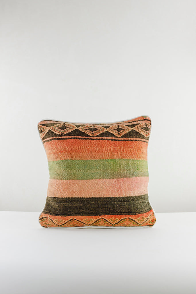 Kelim Kissen, Kelimkissen, marokkansiches Kissen, casa eurabia, orange, grün, schwarz , Marokko, ethno, boho, tribal, pattern