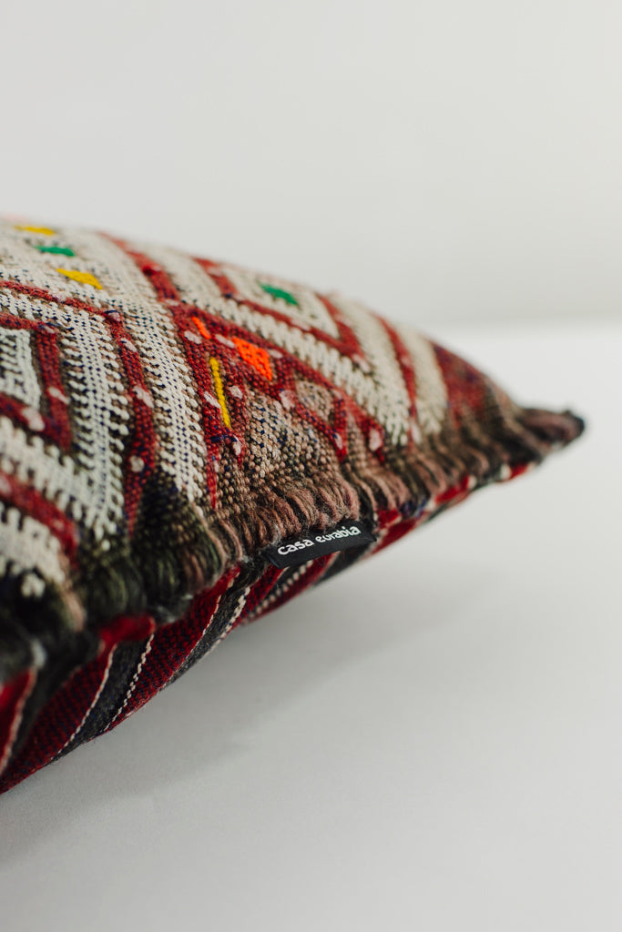 Kelim Kissen, Kelimkissen, marokkansiches Kissen, casa eurabia, bordeaux, grün, gelb, orange, Marokko, ethno, boho, tribal, pattern
