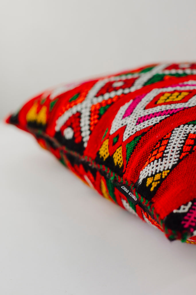 Kelim Kissen, Kelimkissen, marokkansiches Kissen, casa eurabia, rot, weiß, grün, orange , Marokko, ethno, boho, tribal, pattern