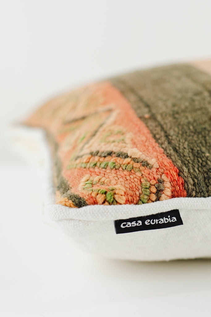 Kelim Kissen, Kelimkissen, marokkansiches Kissen, casa eurabia, orange, grün, schwarz , Marokko, ethno, boho, tribal, pattern