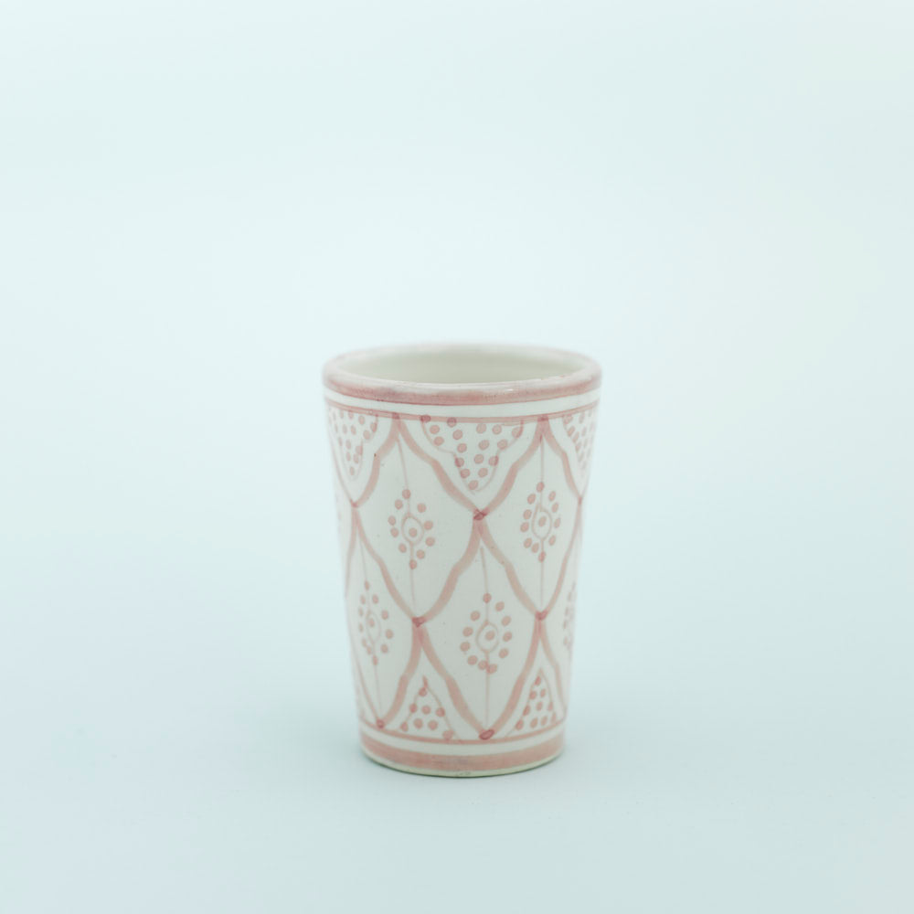 Keramik Becher – Casa Eurabia, rosa-weiß, Marokko, marokkanisch,  nachhaltig, ethno, boho, Ø 8 cm, H 12 cm