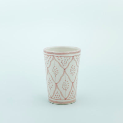 Keramik Becher – Casa Eurabia, rosa-weiß, Marokko, marokkanisch,  nachhaltig, ethno, boho, Ø 8 cm, H 12 cm