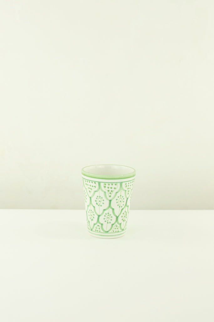 Keramik Becher – Casa Eurabia, grün, Marokko, handgemachte, marokkanische Keramik, Geschirrspüler, Durchmesser: 9 cm