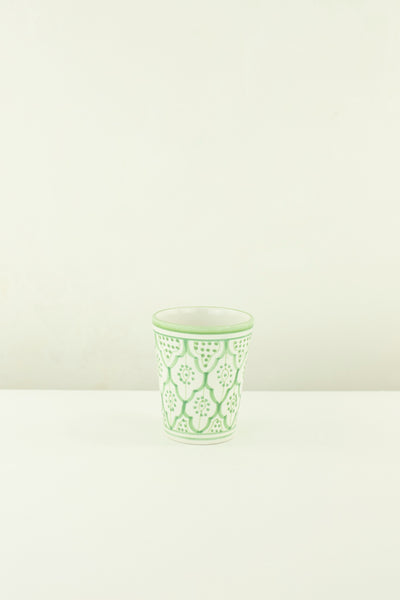 Keramik Becher – Casa Eurabia, grün, Marokko, handgemachte, marokkanische Keramik, Geschirrspüler, Durchmesser: 9 cm