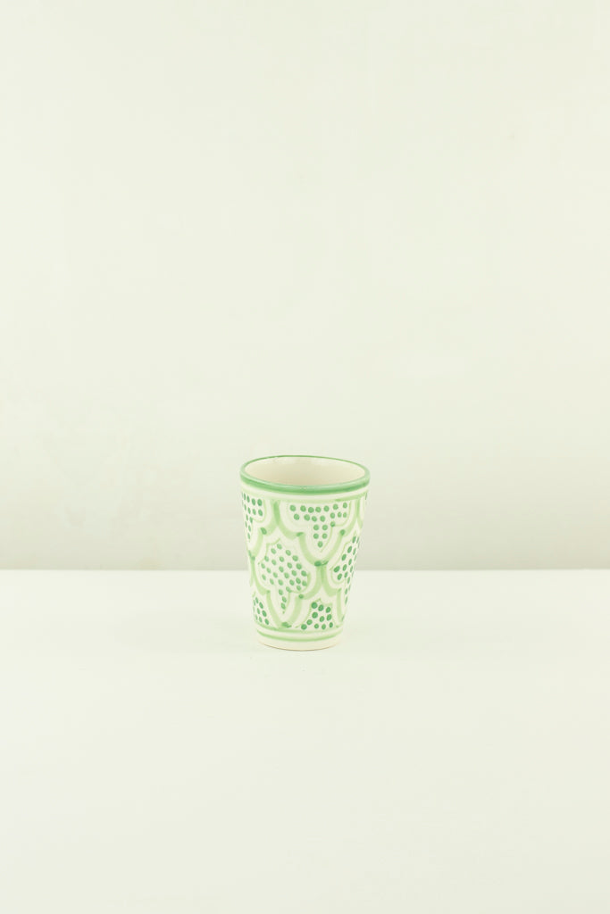 Keramik Becher – Casa Eurabia, grün, Marokko, handgemachte, marokkanische Keramik, Geschirrspüler, Durchmesser: 7 cm