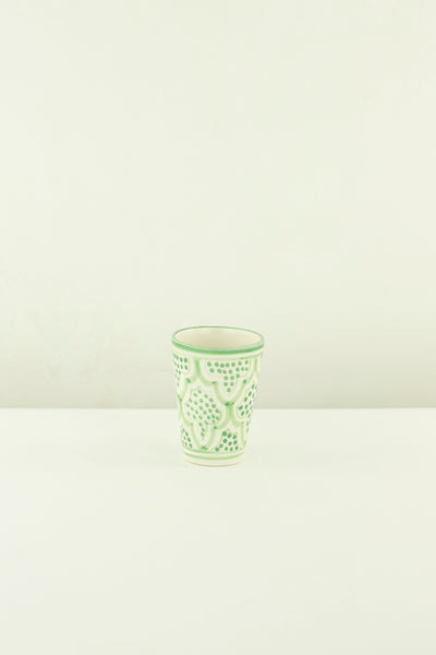 Keramik Becher – Casa Eurabia, grün, Marokko, handgemachte, marokkanische Keramik, Geschirrspüler, Durchmesser: 7 cm