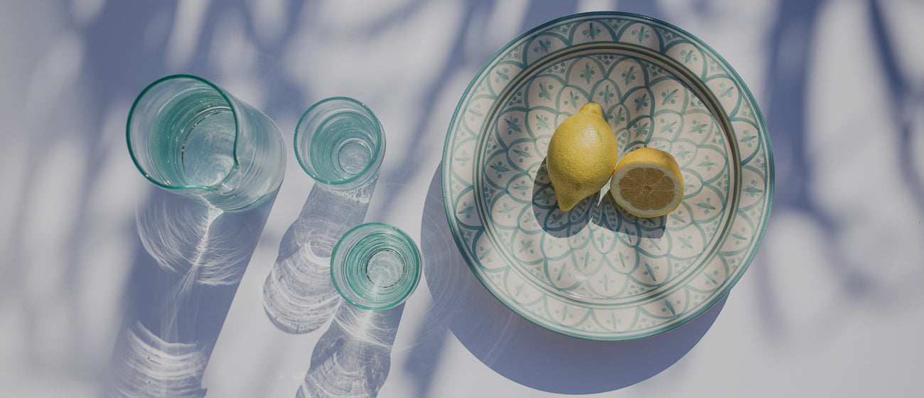 trinkgläser, glas, vasen, schüsseln aus glas, design gläser, karaffen, marokkanische keramik, boho, restaurant