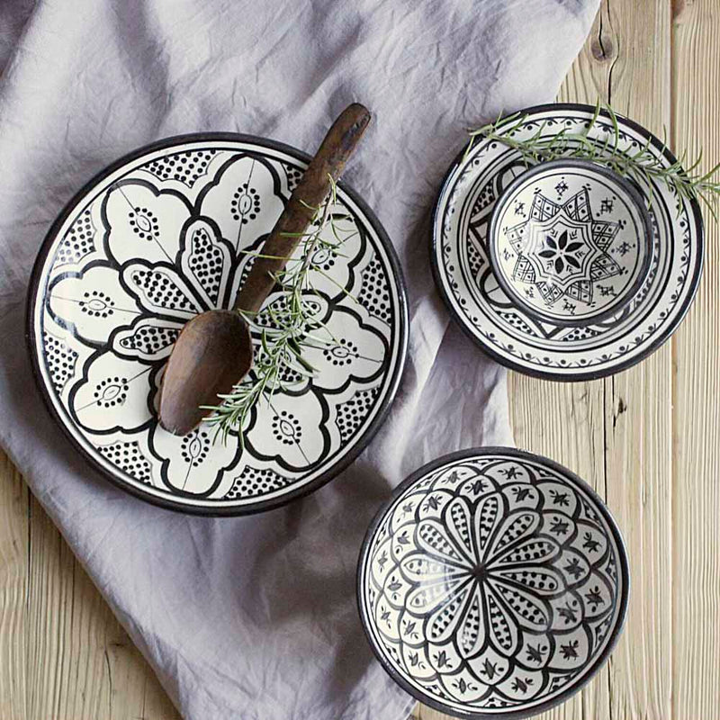 Keramik Müslischale – Casa Eurabia, schwarz, weiß, Ø 18 cm, H 8 cm, marokkanische Keramik, Design