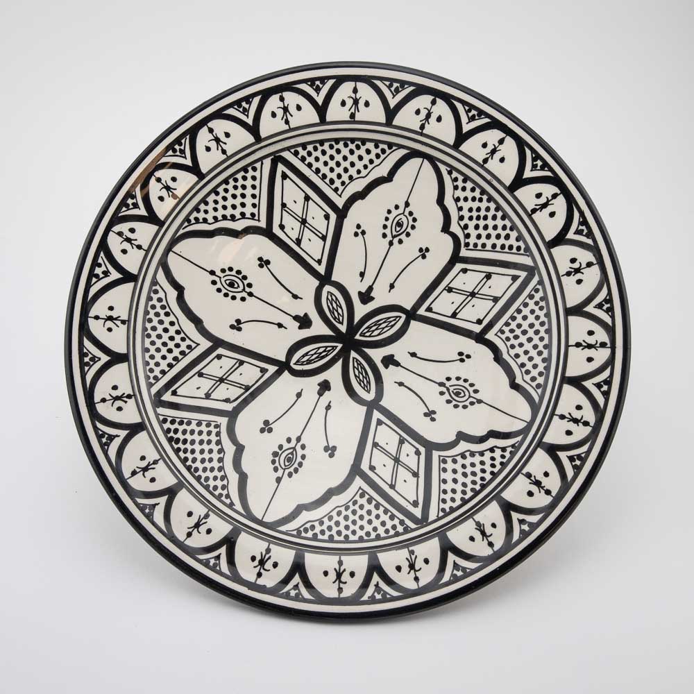 Keramik Servierteller – Casa Eurabia, schwarz-weiß, Marokko,  Durchmesser: 30 cm