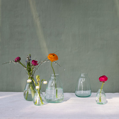 casa eurabia, 100% recyceltes Glas Vase, glasvase, blumenvase, designer vase – Casa Eurabia, Türkis, Marokko, mundgeblasenes Glas, recyceltes Glas, Durchmesser: Öffnung 5 Mitte 10 cm