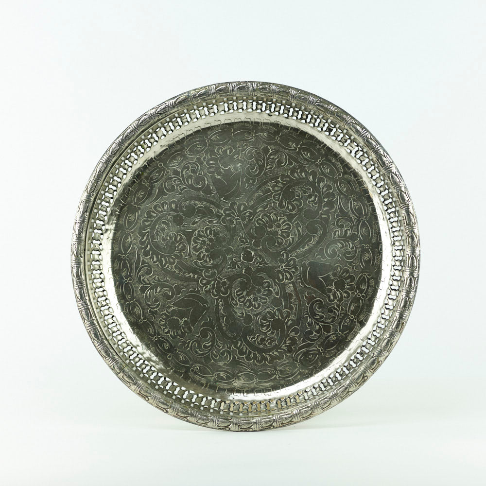 legiertes Kupfer Tablett – Casa Eurabia, silber, Marokko, marokkanisch, antik, vintage,  Durchmesser: 40 cm