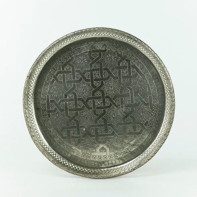 legiertes Kupfer Tablett – Casa Eurabia, silber, Marokko, marokkanisch, antik, vintage,  Durchmesser: 40 cm