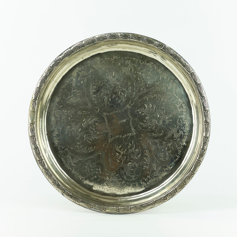 legiertes Kupfer Tablett – Casa Eurabia, silber, Marokko, marokkanisch, antik, vintage,  Durchmesser: 40 cm