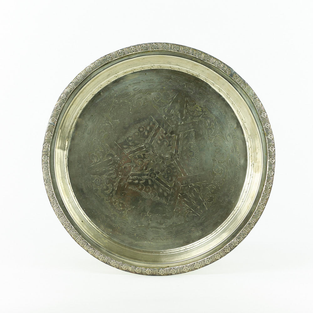 legiertes Kupfer Tablett – Casa Eurabia, silber, Marokko, marokkanisch, antik, vintage,  Durchmesser: 40 cm