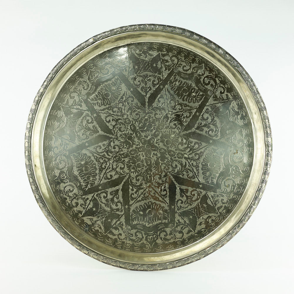 legiertes Kupfer Tablett – Casa Eurabia, silber, Marokko, marokkanisch, antik, vintage,  Durchmesser: 62 cm