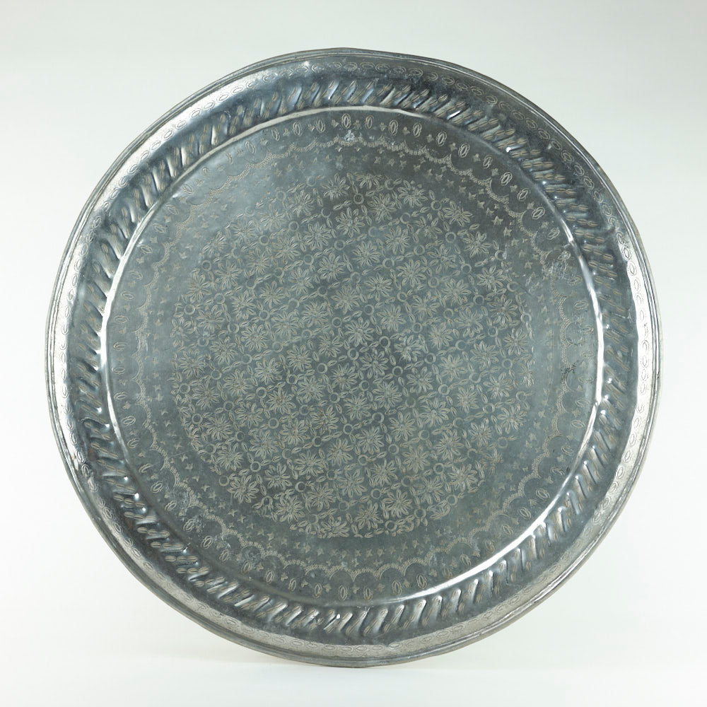 Aluminium  Tablett – Casa Eurabia, silber, Marokko, marokkanisch, antik, vintage,  Durchmesser: 86 cm
