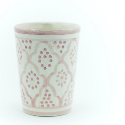 Keramik Becher – Casa Eurabia, rosa-weiß, Marokko, marokkanisch,  nachhaltig, ethno, boho, Ø 7 cm, H 10 cm