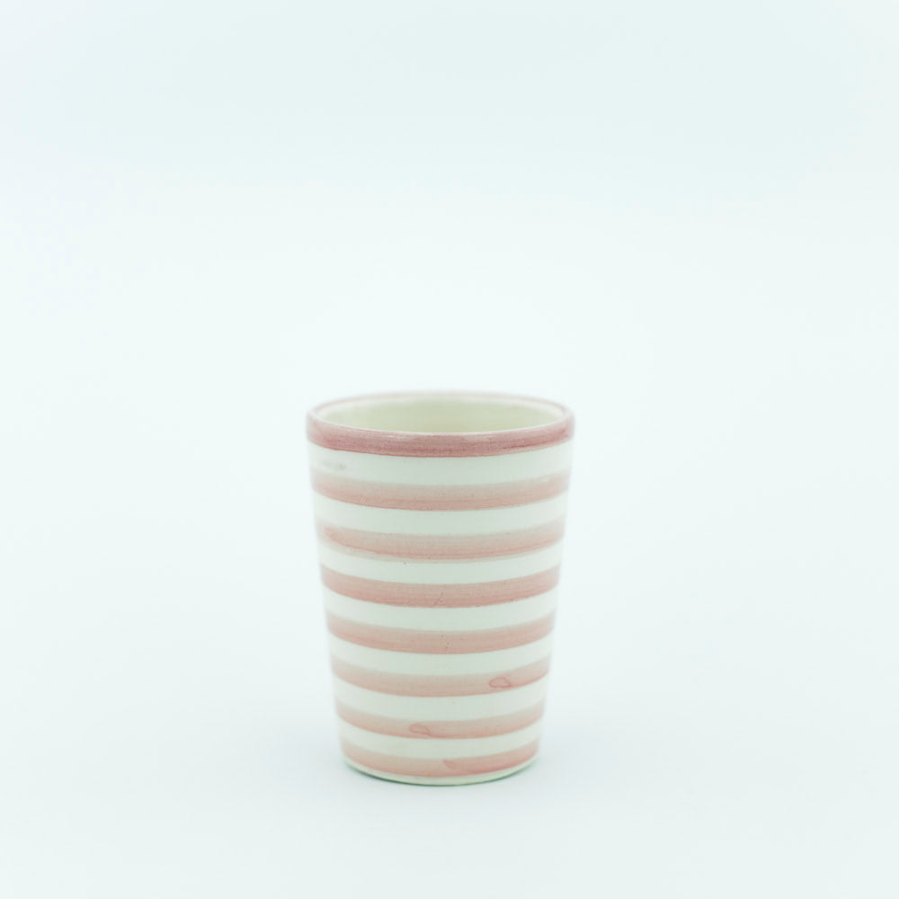 Keramik Becher  – Casa Eurabia, rosa-weiß, Marokko, marokkanisch,  nachhaltig, ethno, boho, Ø 7 cm, H 10 cm