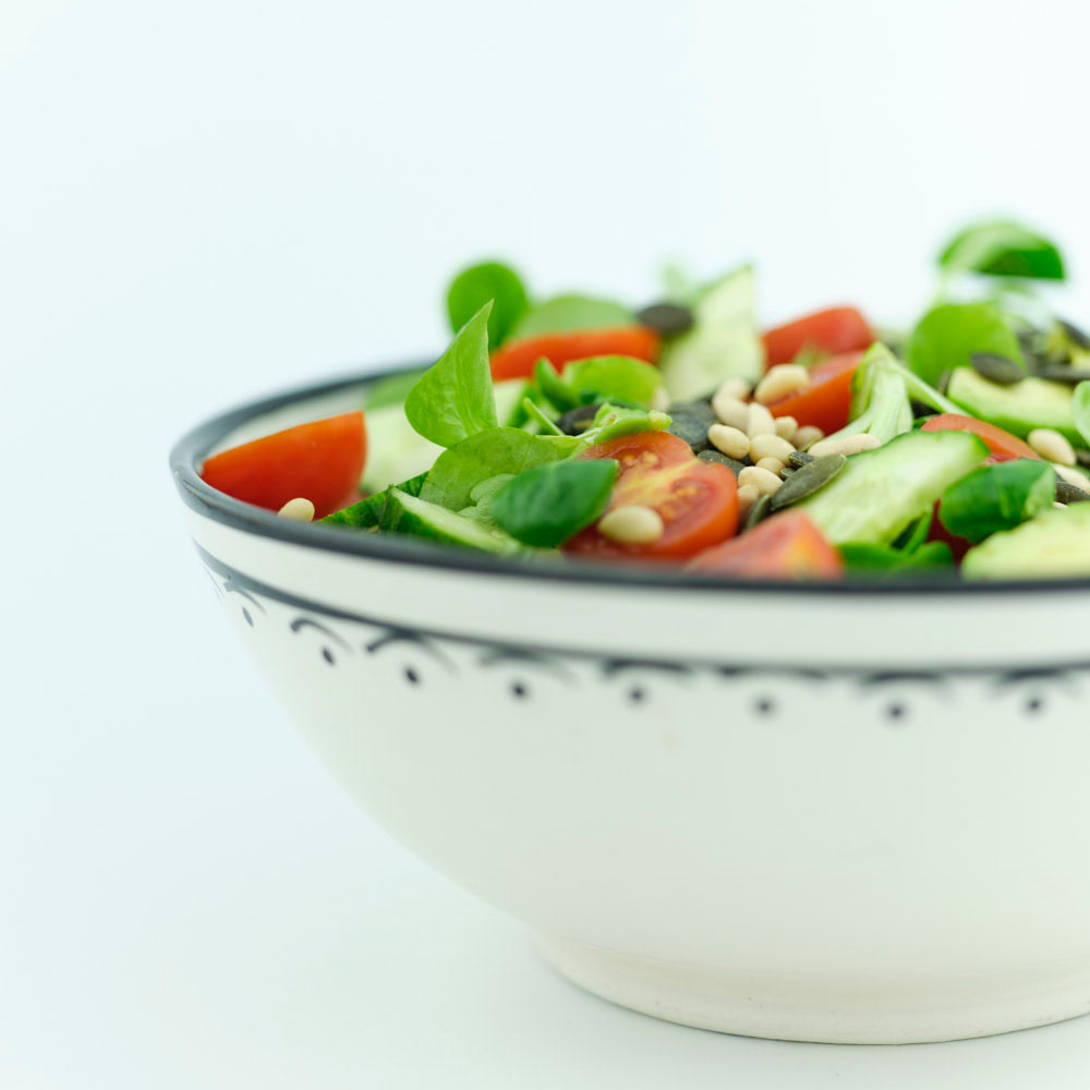 Keramik Salatschüssel – Casa Eurabia, türkis-weiß, Marokko, marokkanisch,  nachhaltig, ethno, boho, Ø 22 cm, H 9 cm