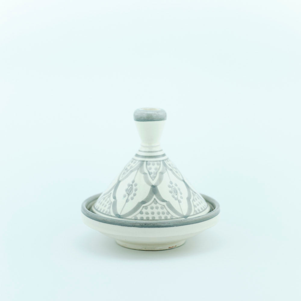 Keramik Dose – Casa Eurabia, grau-weiß, Marokko, marokkanisch,  nachhaltig, ethno, boho, Ø 15 cm, H 16 cm