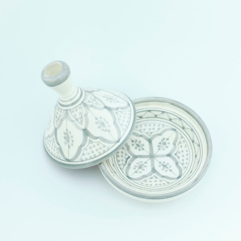 Keramik Dose – Casa Eurabia, grau-weiß, Marokko, marokkanisch,  nachhaltig, ethno, boho, Ø 15 cm, H 16 cm