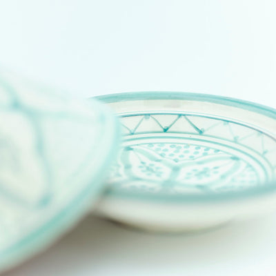 Keramik Dose – Casa Eurabia, türkis-weiß, Marokko, marokkanisch,  nachhaltig, ethno, boho, Ø 15 cm, H 16 cm
