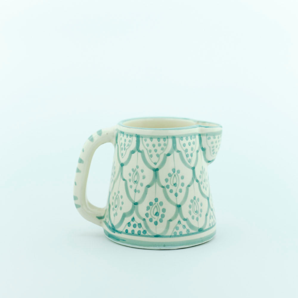Keramik Milchkanne – Casa Eurabia, türkis-weiß, Marokko, marokkanisch,  nachhaltig, ethno, boho, Ø 8 cm, H 10 cm