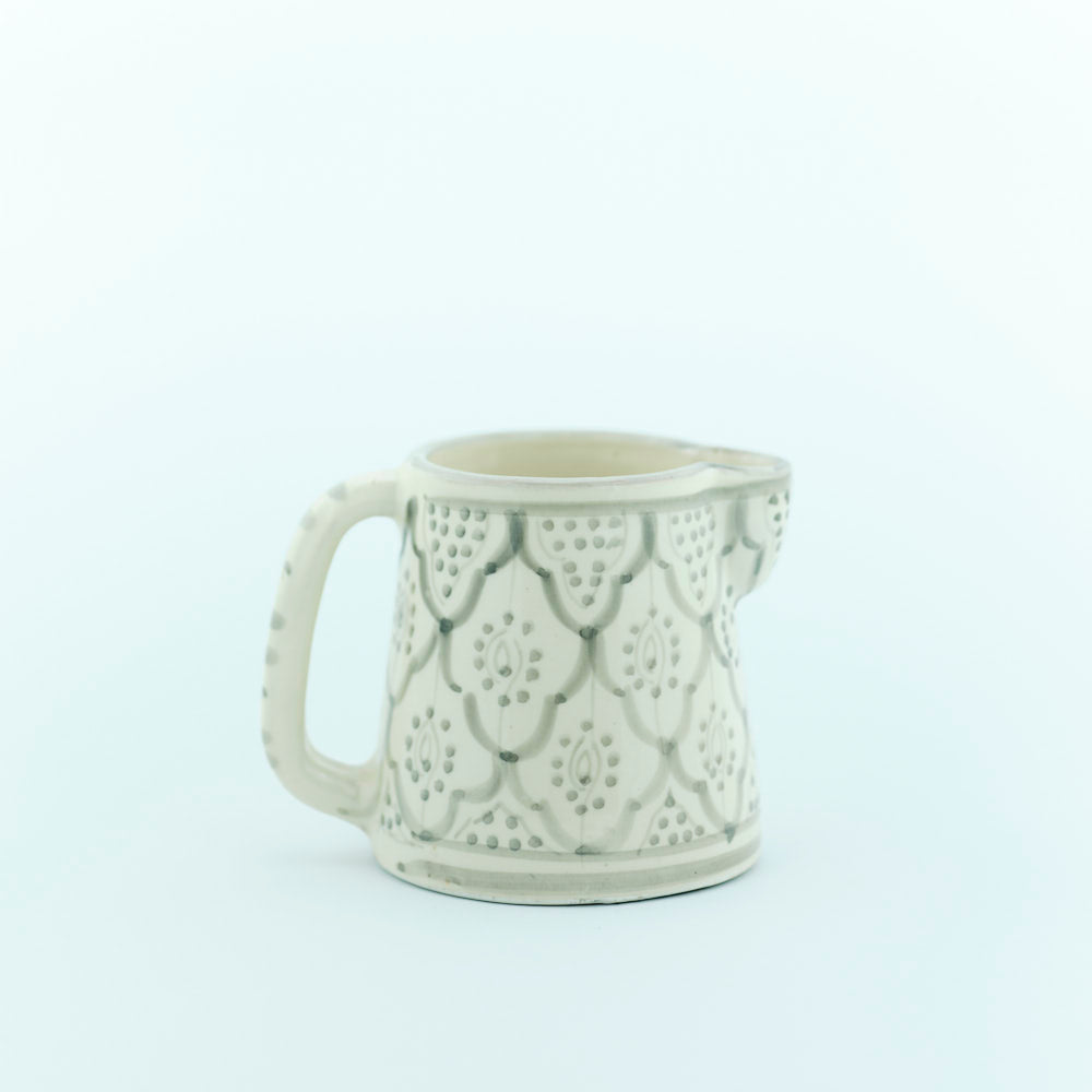 Keramik Milchkanne – Casa Eurabia, grau-weiß, Marokko, marokkanisch,  nachhaltig, ethno, boho, Ø 8 cm, H 10 cm