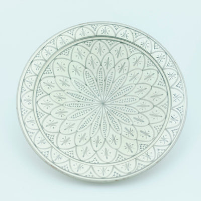 Keramik Servierteller  – Casa Eurabia, grau-weiß, Marokko, marokkanisch,  nachhaltig, ethno, boho, Ø 35 cm, H 8,5 cm