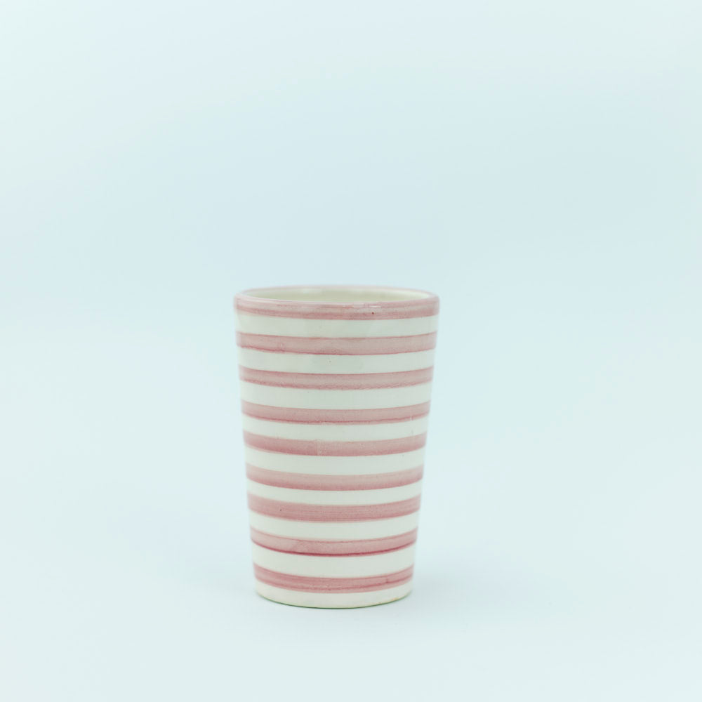 Keramik Becher – Casa Eurabia, rosa-weiß, Marokko, marokkanisch,  nachhaltig, ethno, boho, Ø 8 cm, H 12 cm