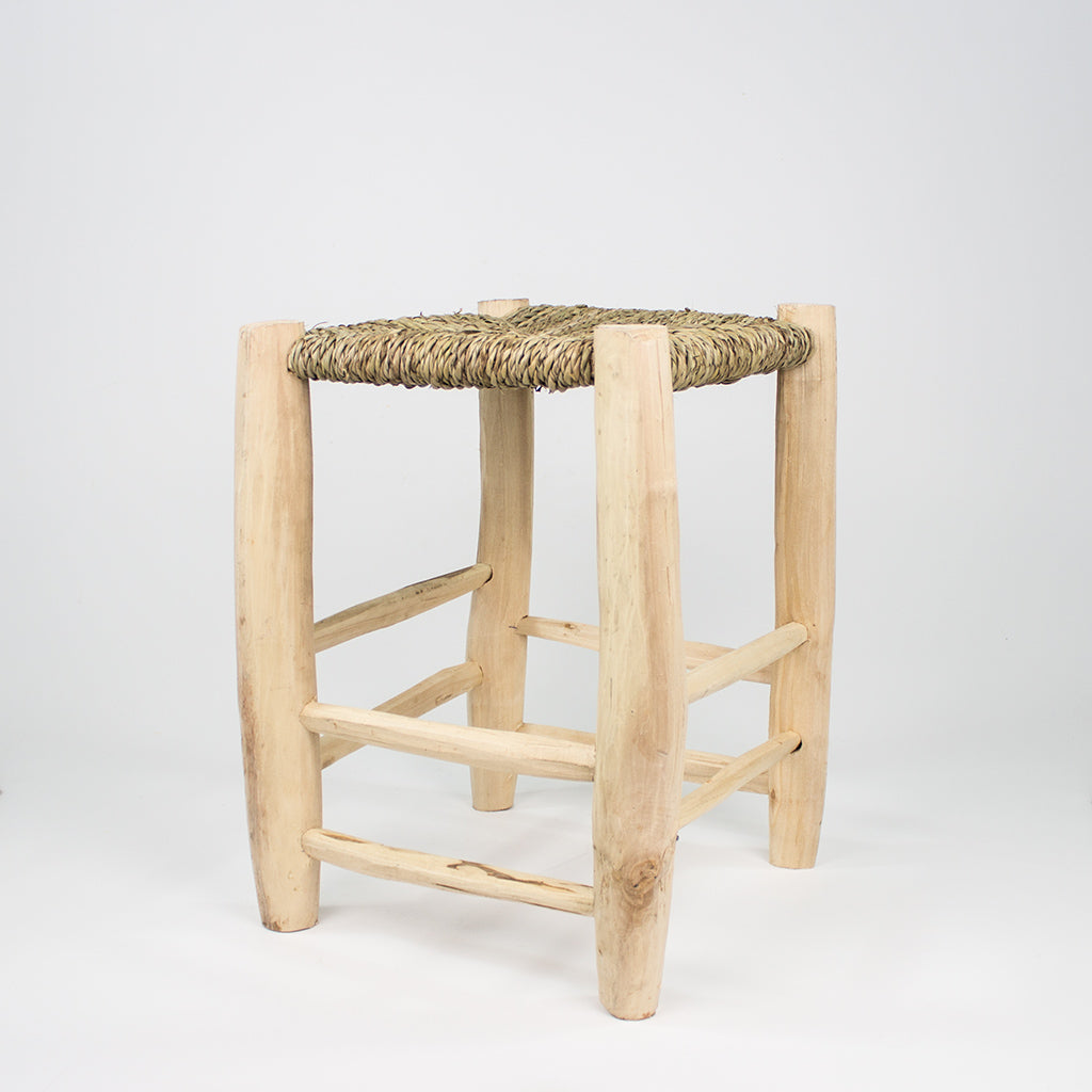 CASA EURABIA Basthocker, Plamenblatt, Holz, Boho, aus Marokko, Maße: L 33 cm, B 33 cm, H 50 cm