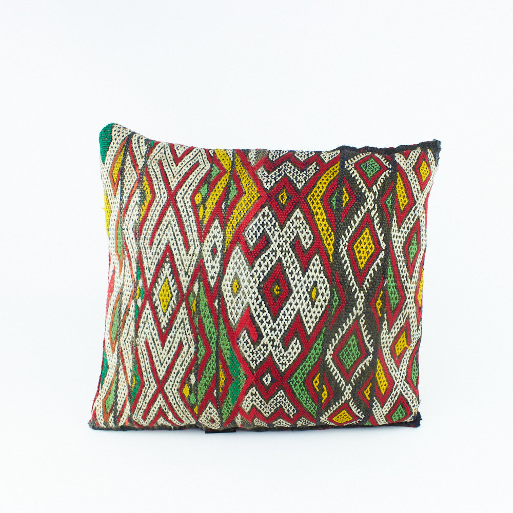 Kelim Kissen, Kelimkissen, marokkansiches Kissen, rot, schwarz, weiß, gelb, grün, , Marokko, ethno, boho, tribal, pattern