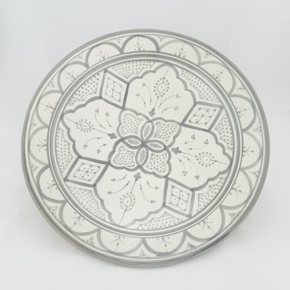 Keramik Servierteller – Casa Eurabia, grau, weiß, Ø 35 cm, H 8 cm, marokkanische Keramik, Design