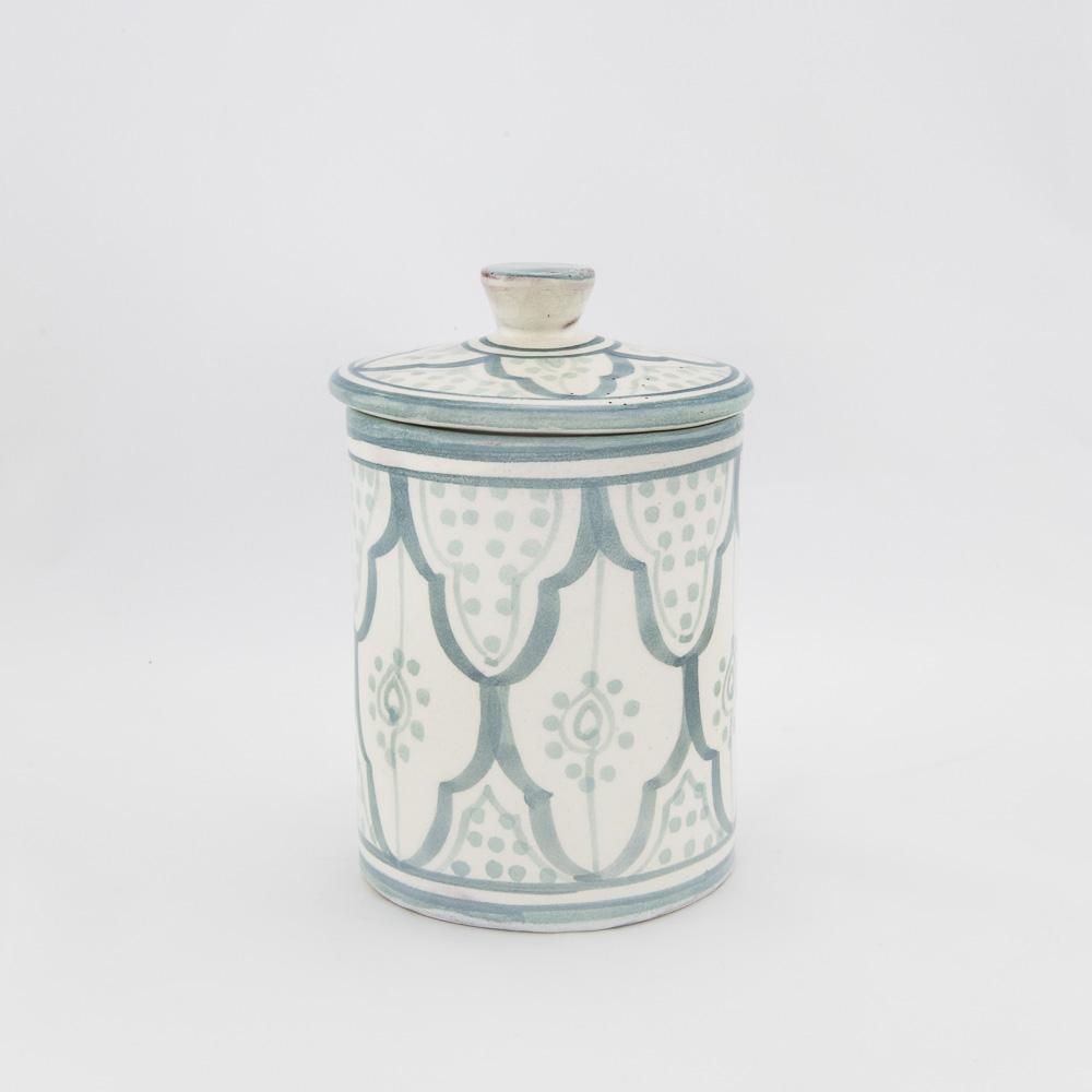 Keramik Dose – Casa Eurabia, türkis, weiß, Ø 8,5 cm, H 13 cm, marokkanische Keramik, Design