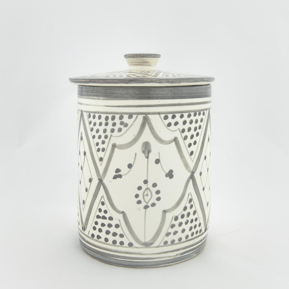 Keramik Dose – Casa Eurabia, grau,weiß, Ø 11 cm, H 17 cm, marokkanische Keramik, Design