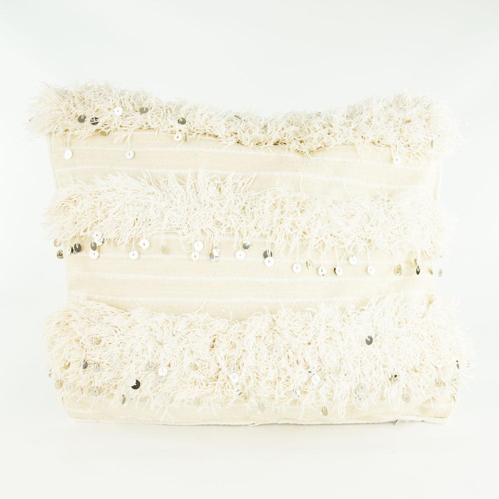 Boho Kissen – Casa Eurabia, weiß, beige, L 48 cm, B 38 cm, H 10 cm, Wolle, Baumwolle, Rohbaumwolle, Marokko, Design