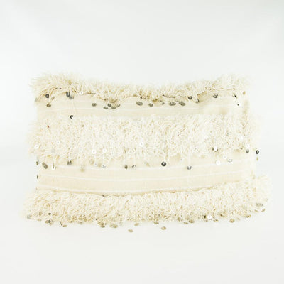 Boho Kissen – Casa Eurabia, weiß, beige, L 50 cm, B 30 cm, H 10 cm, Wolle, Baumwolle, Rohbaumwolle, Marokko, Design