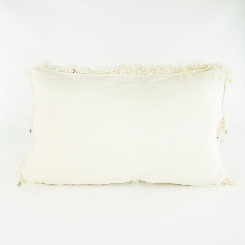 Boho Kissen – Casa Eurabia, weiß, beige, L 50 cm, B 30 cm, H 10 cm, Wolle, Baumwolle, Rohbaumwolle, Marokko, Design